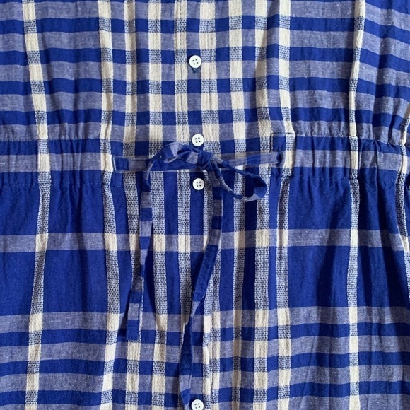 Zara Linen-Cotton Blend Blue Gingham Check Shirt Dress with Drawstring Waist - Picture 14 of 14